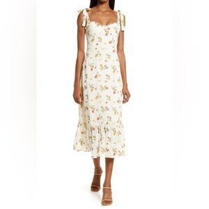 Reformation Nikita Floral Georgette Midi Dress Noemi White Size 6 $248 NWOT